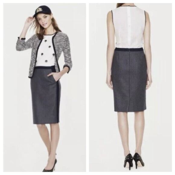 J. Crew Women's The Pencil Skirt Wool Blend Color Block Gray Navy Size 8 - Picture 1 of 9